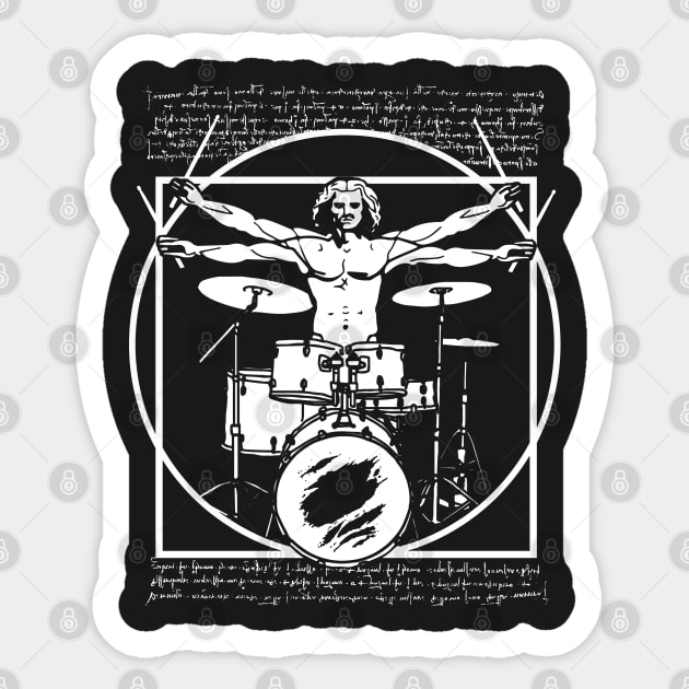 DA VINCI DRUMMER - VITRUVIAN MAN PLAYING THE DRUMS - LEONARDO DA VINCI VITRUVIAN MAN PARODY FOR DRUMMERS Sticker by Tshirt Samurai